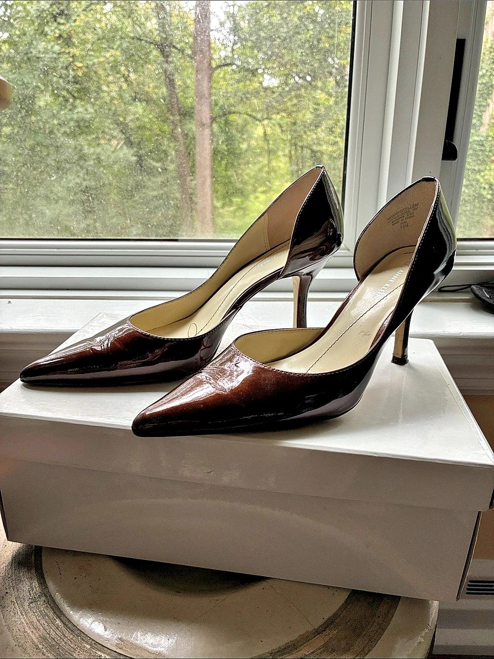 Anne Klein Pointed-Toe Patent Heels in Brown